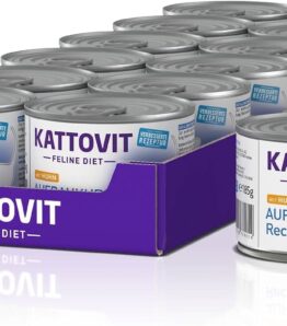 KATTOVIT - Recovery Nassfutter für Katzen | Diätfutter in der Dose für Katzen mit Untergewicht, Rekonvaleszenz | Glutenfreies Katzen-Nassfutter für ausgewachsene Katzen | 12 x 185 g Huhn