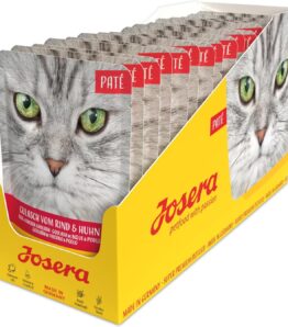 JOSERA Paté Gulasch vom Rind & Huhn (16 x 85 g) | Adult | Premium Nassfutter für ausgewachsene Katzen | Gulasch vom Rind & Huhn | getreidefrei | Katzenfutter nass im Frischebeutel | 16er Pack